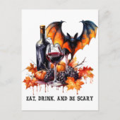 Eet Drink en Wees Enge Herfst Halloween Vleermuis Briefkaart (Voorkant)