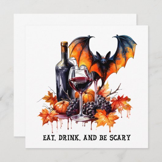 Eet Drink en Wees Enge Herfst Halloween Vleermuis Kaart (Voorkant / Achterkant)