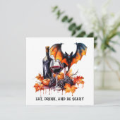 Eet Drink en Wees Enge Herfst Halloween Vleermuis Kaart (Staand voorkant)