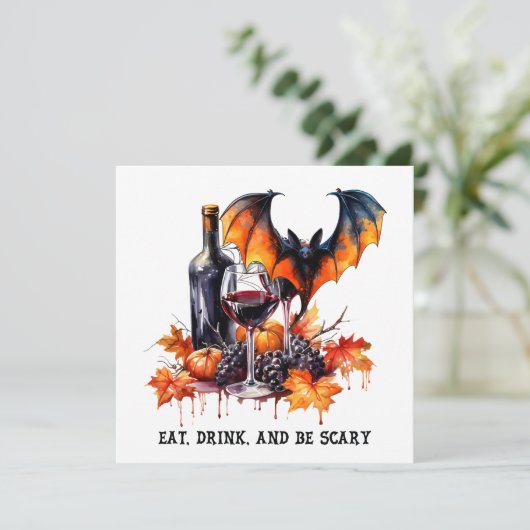 Eet Drink en Wees Enge Herfst Halloween Vleermuis  Kaart (Staand voorkant)