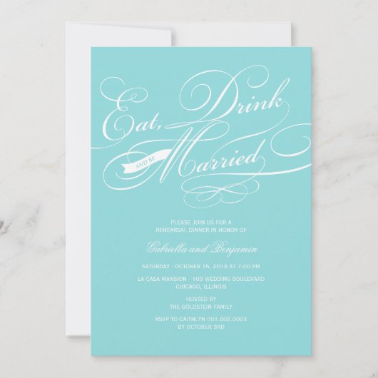 Eet Drink en wees gehuwd met een repetitief diner Kaart (Voorkant)