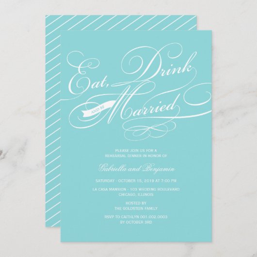 Eet Drink en wees gehuwd met een repetitief diner Kaart (Voorkant / Achterkant)