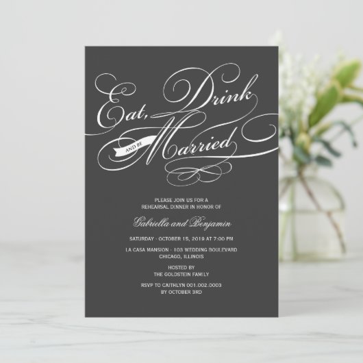 Eet Drink en wees gehuwd met een repetitief diner Kaart (Staand voorkant)