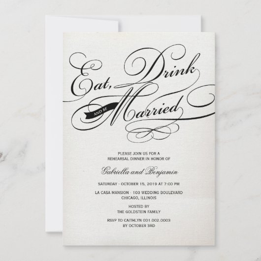 Eet Drink en wees gehuwd met een repetitief diner Kaart (Voorkant)