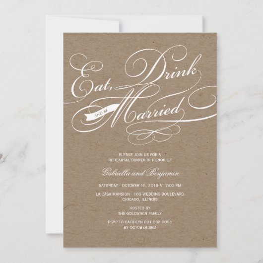 Eet Drink en wees gehuwd met een repetitief diner Kaart (Voorkant)
