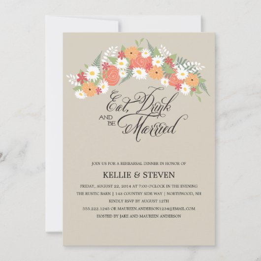 Eet Drink en wees gehuwd met een stevige Floral Wr Kaart (Voorkant)