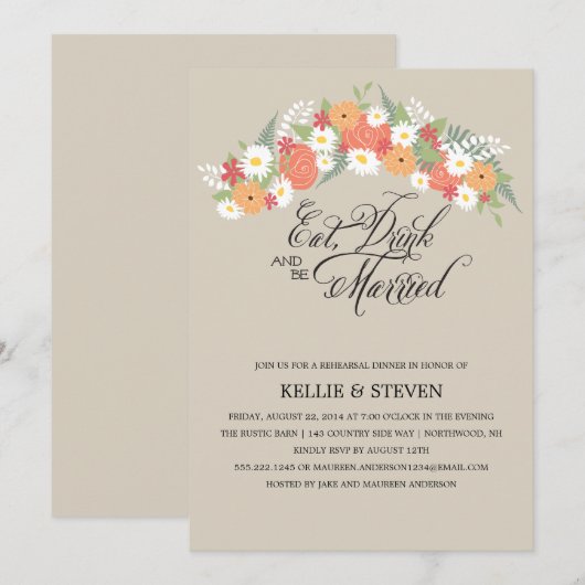 Eet Drink en wees gehuwd met een stevige Floral Wr Kaart (Voorkant / Achterkant)