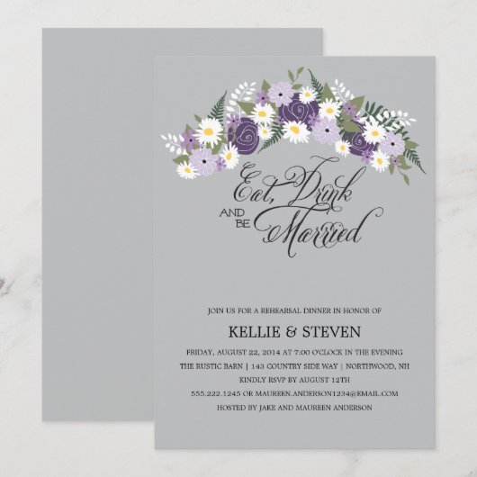 Eet Drink en wees gehuwd met een stevige Floral Wr Kaart (Voorkant / Achterkant)