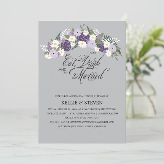 Eet Drink en wees gehuwd met Floral Wreate Kaart (Staand voorkant)