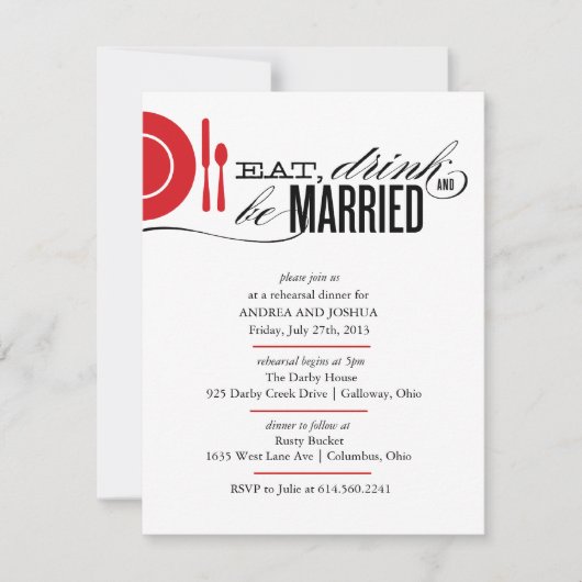 Eet, Drink en wees gehuwd repetitief diner Uitnodi Kaart (Voorkant)