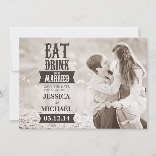 Eet Drink en wees gehuwd sparen de Datum Save The Date (Voorkant)