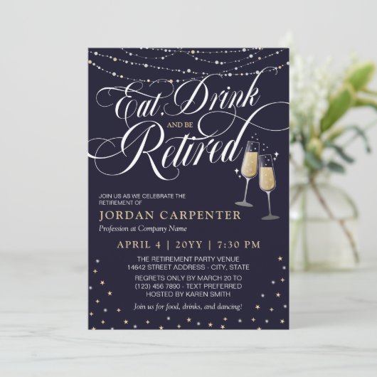 Eet Drink en wees gepensioneerd champagne pensioen Kaart (Staand voorkant)