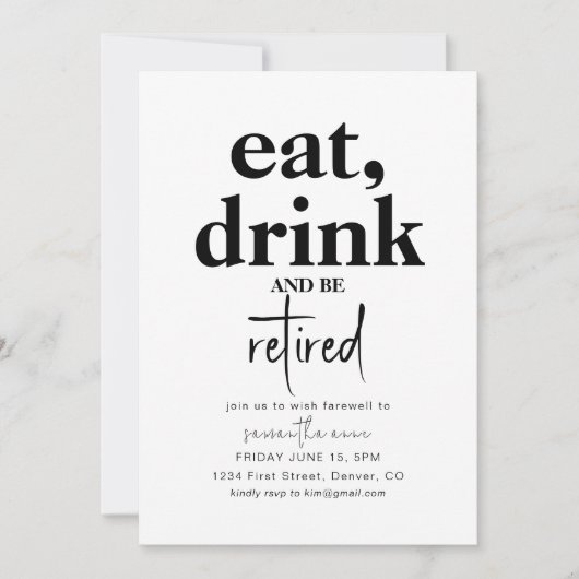 Eet, Drink en Wees Gepensioneerd Feestuitnodiging Kaart (Voorkant)