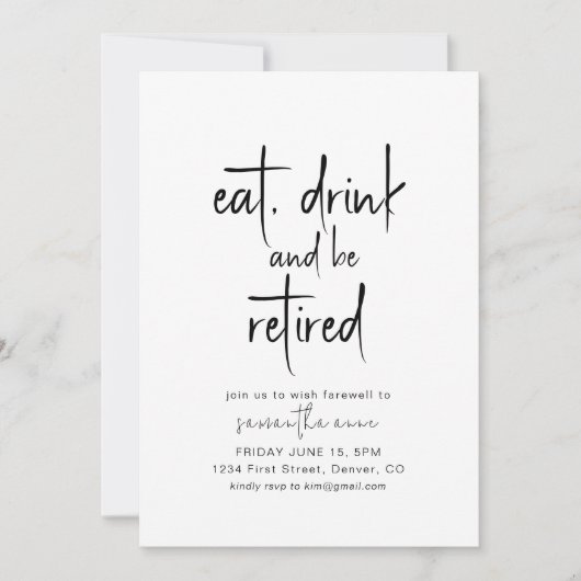 Eet, Drink en Wees Gepensioneerd Feestuitnodiging Kaart (Voorkant)