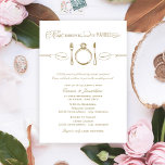 Eet Drink en wees getrouwd Antiek repetitief diner Kaart<br><div class="desc">Antiek goud en witte trouwrepetitie en het repetitieve diner ontwerp met een eten,  drink,  en zijn getrouwd thema in elegante en  gemengde typografie met diamanten verloving ringplaatselkeigenschap die roleigenschap plaatst.</div>
