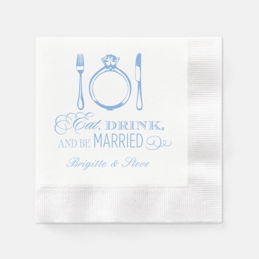 Eet Drink en wees getrouwd Blue Wedding Monogram Servet (Voorkant)
