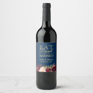 Eet Drink en wees getrouwd Bourgondië Floral Navy  Wijn Etiket