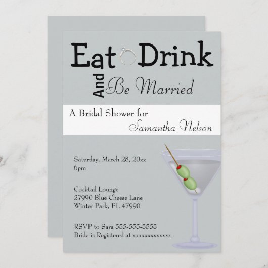 Eet Drink en wees getrouwd bruidsdouche uitnodigin Kaart (Voorkant / Achterkant)