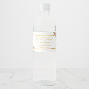 Eet Drink en wees getrouwd bruiloft goud chique bl Waterfles Etiket