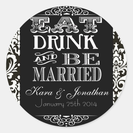 Eet Drink en wees getrouwd bruiloft gunst Stickers (Voorkant)