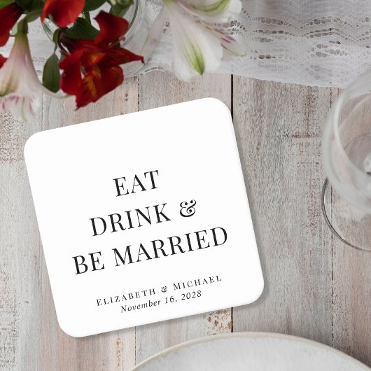 Eet Drink en Wees Getrouwd Bruiloft Kartonnen Onderzetters