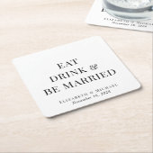 Eet Drink en Wees Getrouwd Bruiloft Kartonnen Onderzetters (Schuin)