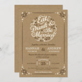 Eet Drink en wees getrouwd bruiloft Kraft Nodig Kaart (Voorkant / Achterkant)