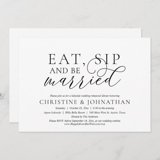 Eet, Drink En Wees Getrouwd, Bruiloftsrepetitie Fe Kaart (Voorkant / Achterkant)