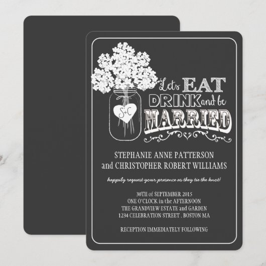 Eet, Drink en wees getrouwd Chalkboard Style Weddi Kaart (Voorkant / Achterkant)