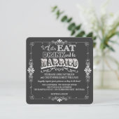 Eet, Drink en wees getrouwd Chalkboard Style Weddi Kaart (Staand voorkant)