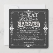 Eet, Drink en wees getrouwd Chalkboard Style Weddi Kaart (Voorkant)