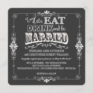 Eet, Drink en wees getrouwd Chalkboard Style Weddi Kaart