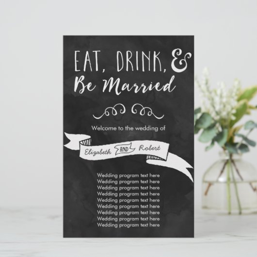 Eet, Drink en wees getrouwd Chalkboard Wedding (Staand voorkant)