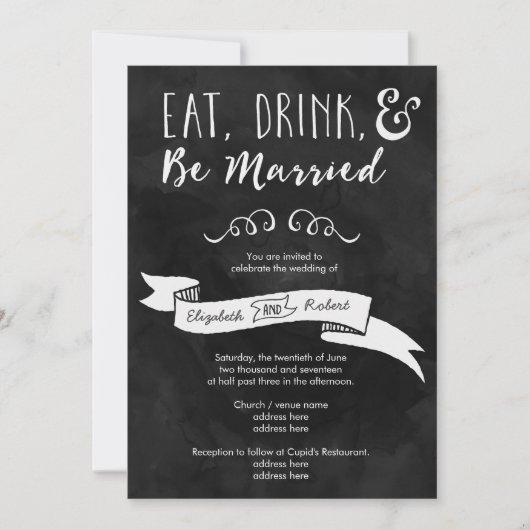 Eet, Drink en wees getrouwd Chalkboard Wedding Kaart (Voorkant)