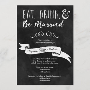 Eet, Drink en wees getrouwd Chalkboard Wedding Kaart