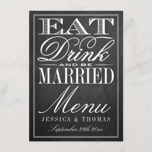 Eet, Drink en wees getrouwd Chalkboard Wedding Men Menu (Voorkant)