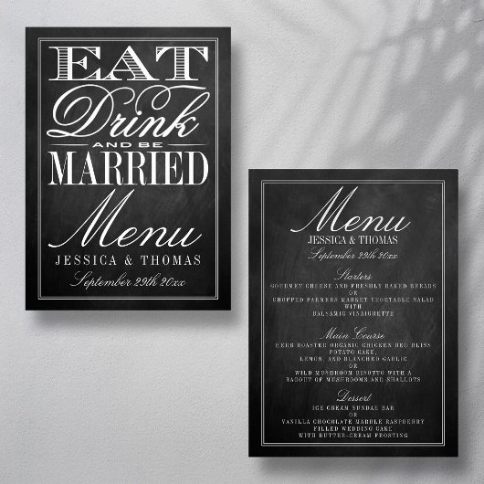 Eet, Drink en wees getrouwd Chalkboard Wedding Men Menu