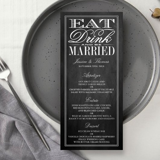 Eet, Drink en wees getrouwd Chalkboard Wedding Men Menu