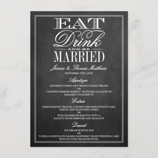 Eet, Drink en wees getrouwd Chalkboard Wedding Men Menu (Voorkant)