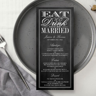 Eet, Drink en wees getrouwd Chalkboard Wedding Men Reclamekaart