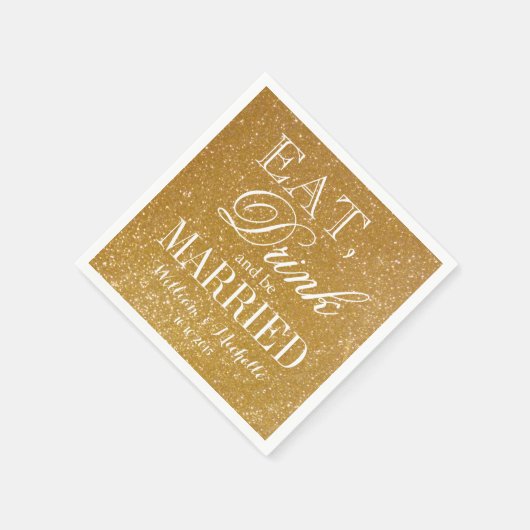 Eet drink en wees getrouwd glitter bruiloft servet (Hoek)
