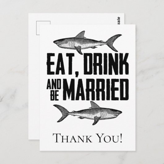 Eet Drink en wees getrouwd haaien bruiloft dank u Briefkaart (Voorkant / Achterkant)