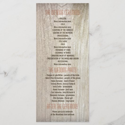 Eet drink en wees getrouwd huwelijksprogramma's programmakaart (Achterkant)