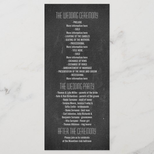 Eet drink en wees getrouwd huwelijksprogramma's programmakaart (Achterkant)