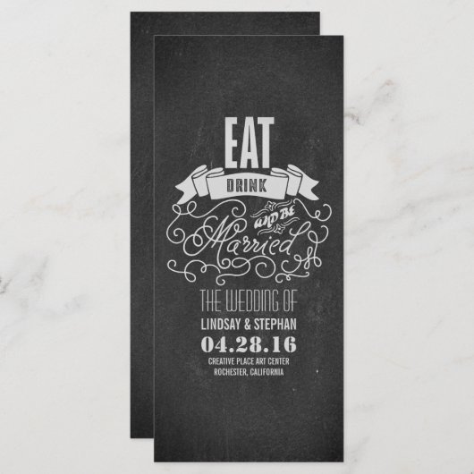 Eet drink en wees getrouwd huwelijksprogramma's programmakaart (Voorkant / Achterkant)
