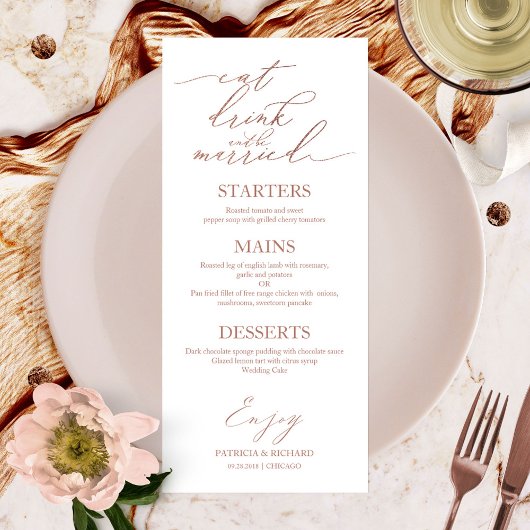 Eet, drink en wees getrouwd menu voor bord