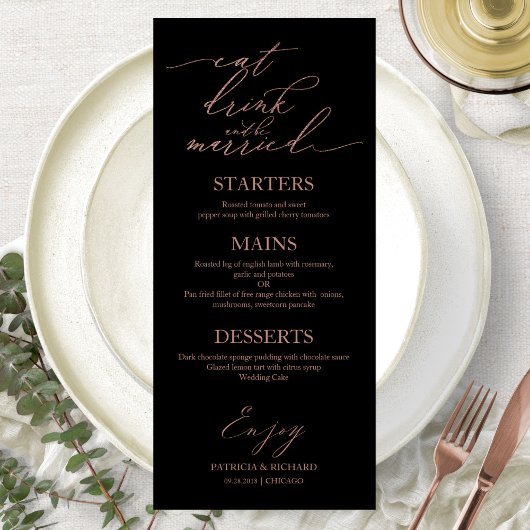 Eet, drink en wees getrouwd menu voor bord