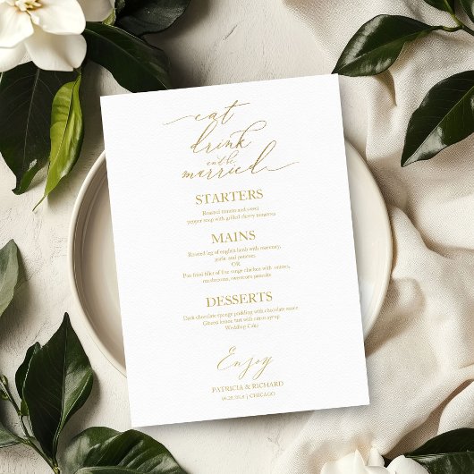Eet, drink en wees getrouwd menu voor bord