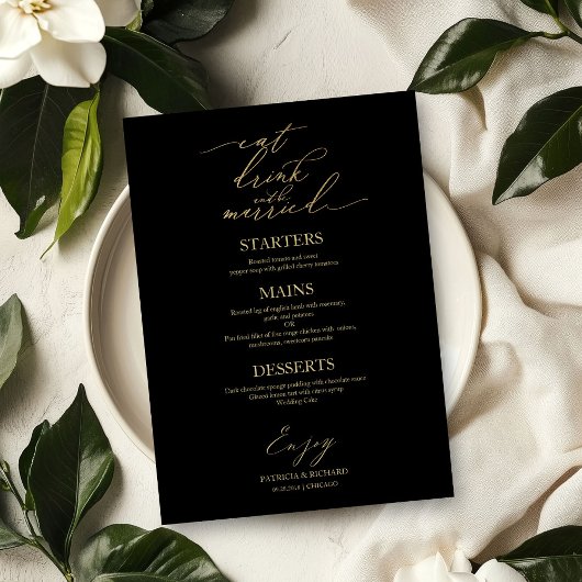 Eet, drink en wees getrouwd menu voor bord