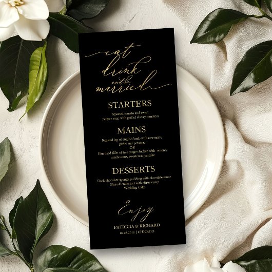Eet, drink en wees getrouwd menu voor bord